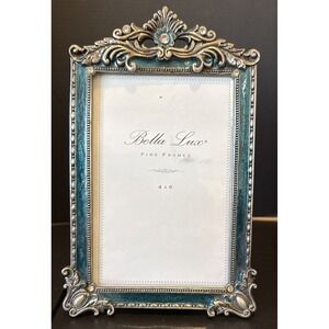 Bella Luxe Teal Pewter Embellished Ornate Enamel Picture Frame 4x6 Floral NEW